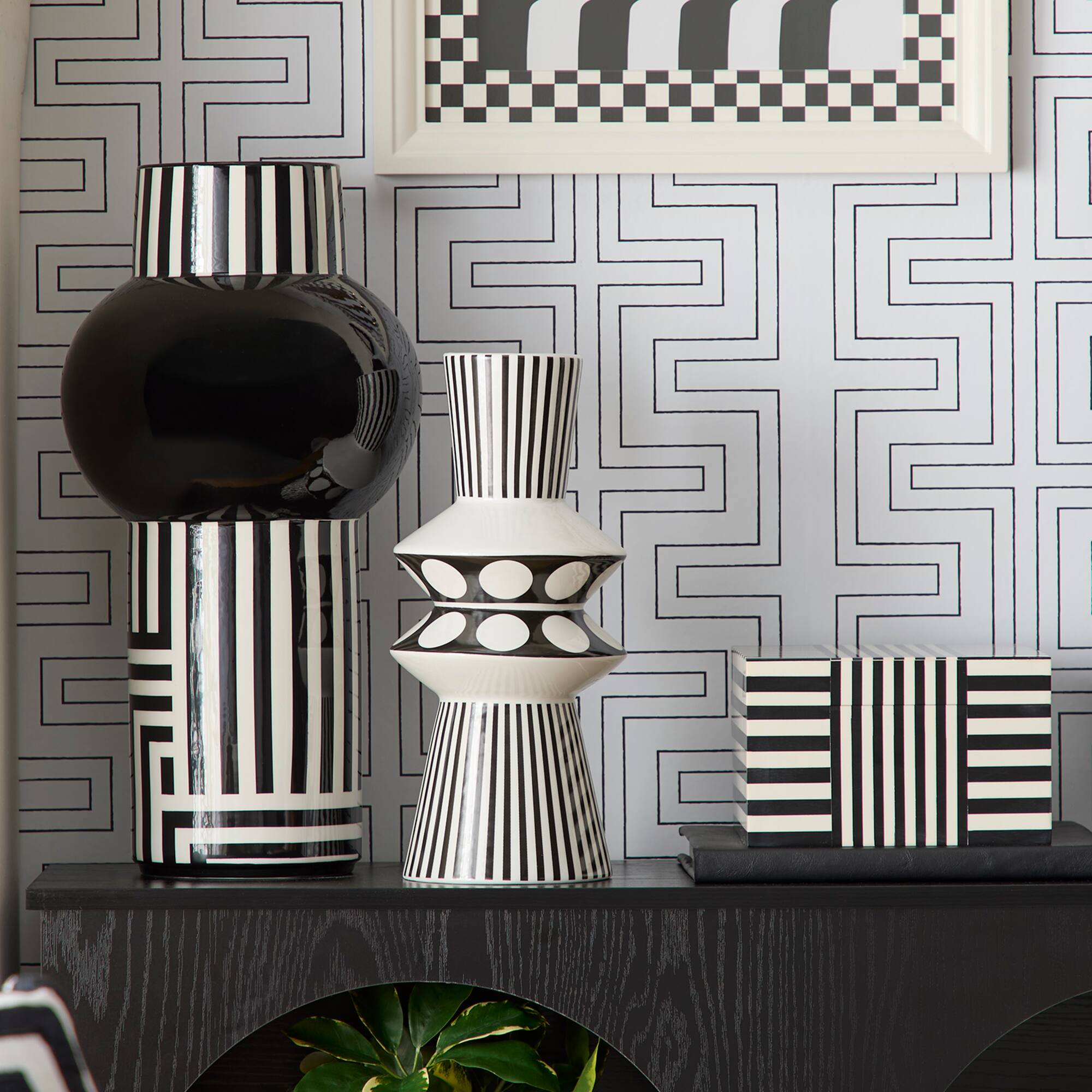 Jonathan Adler x Michaels 20" Black & White Modern Geometric Tabletop Ceramic Vase